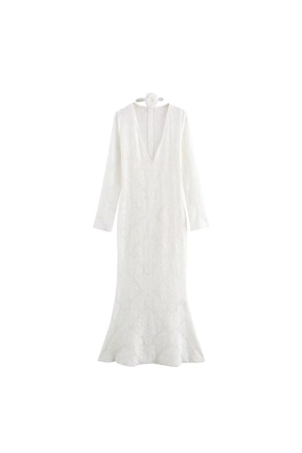 ‘Ava’ V-Neck Dress with Floral Neckband Detail Fashion