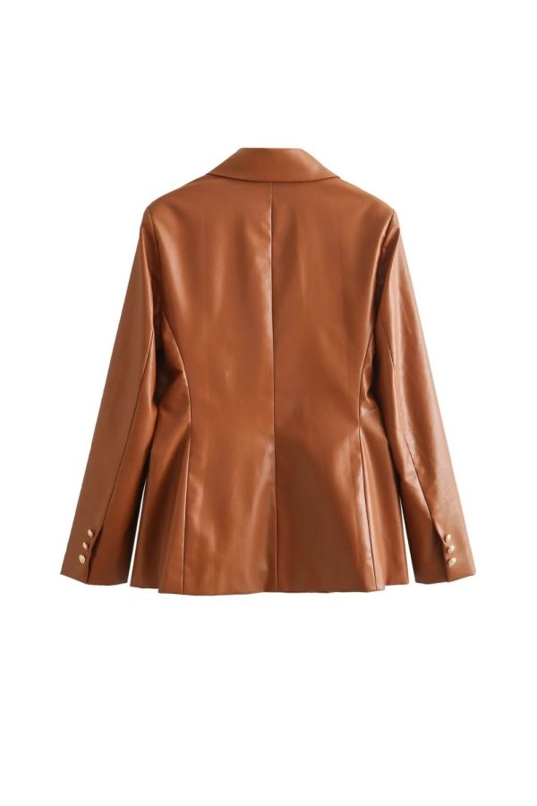 ‘Abigail’ Double-breasted Faux Leather Coat For Cheap - Image 5