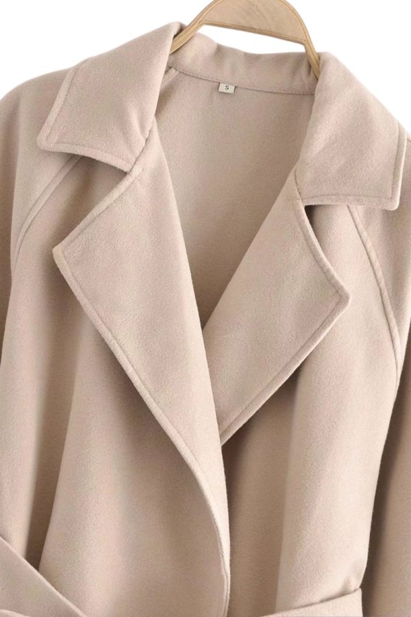 ‘ Aaron’ Collared Belted Wool Coat with Tied Waist Discount - Image 3