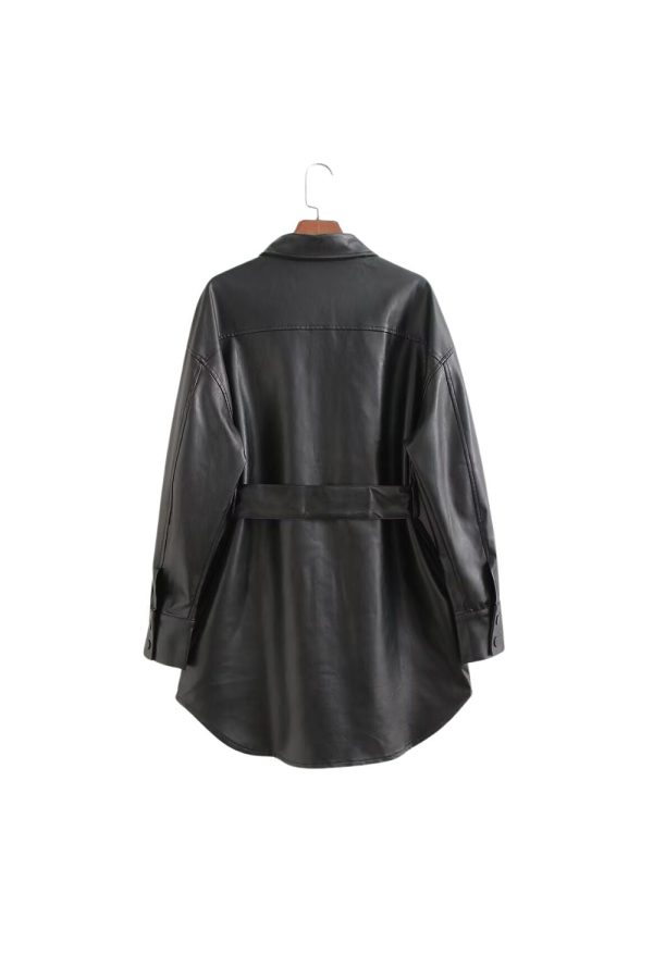 Nevaeh  Tie-Waist Slim Leather Jacket Sale - Image 2