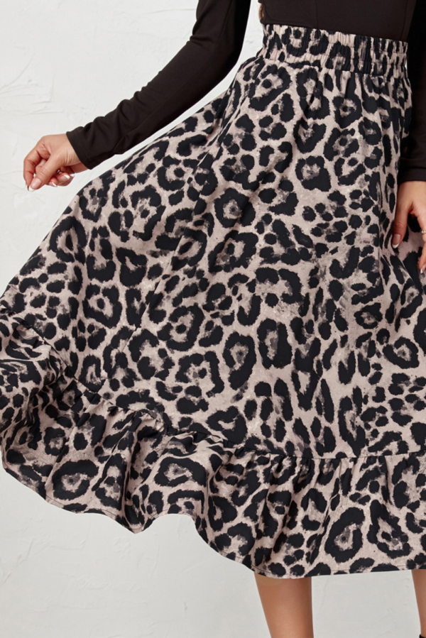 Jenna  Leopard Print Ruffle Midi Skirt (2 Colors) Supply - Image 3