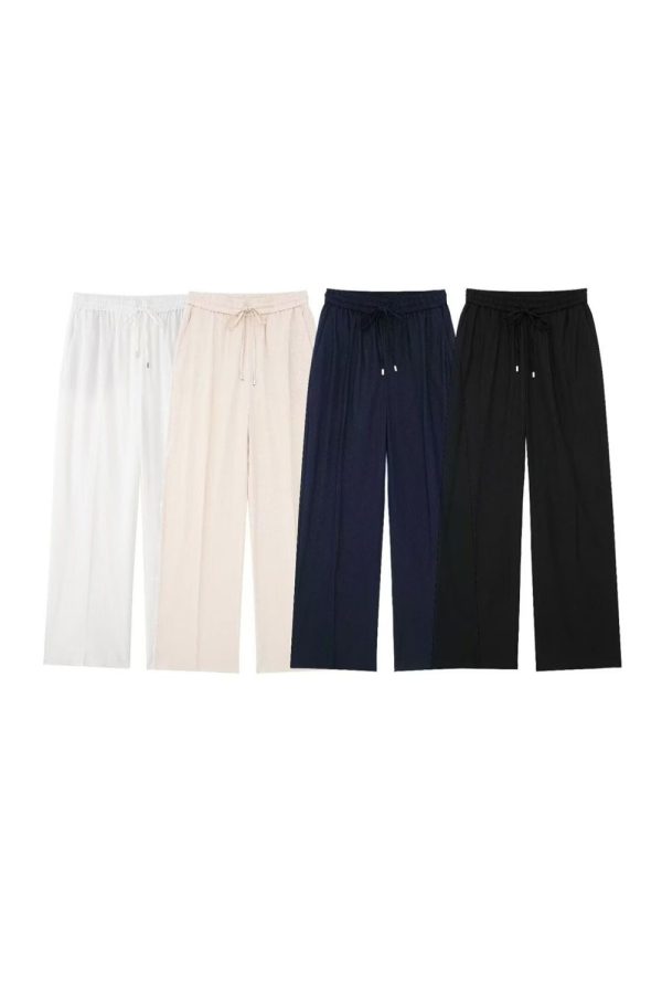 ‘Elvira’ Linen Drawstring Straight Pants（4 Color) Cheap