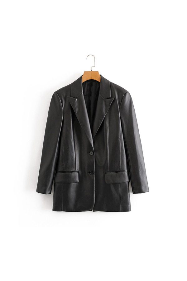 ‘ Levi’ Loose Fit Imitation Leather Casual Blazer Jacket For Sale