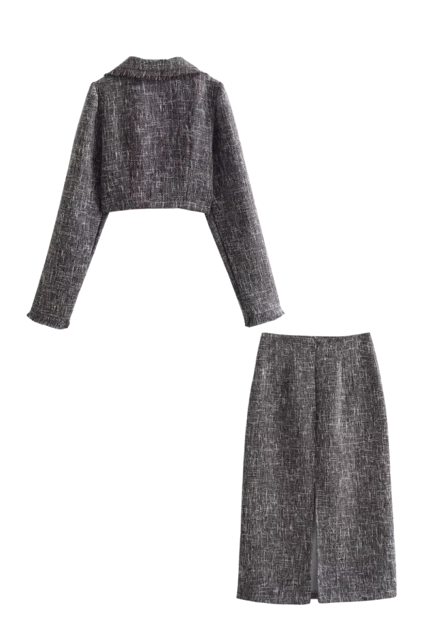 Dolores  Tweed Cropped Suit Blazer & Slit Skirt Set Fashion - Image 2