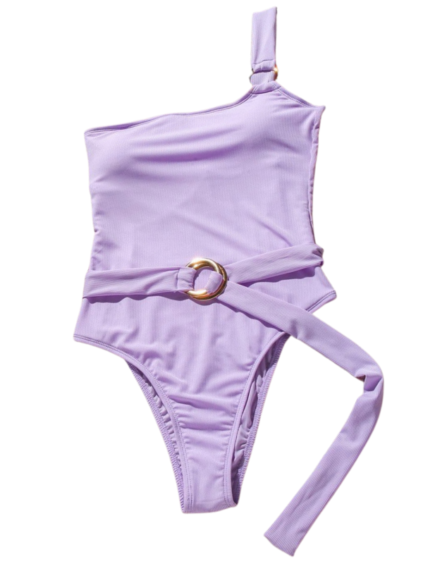 Aleesa  One Shouler Belted One-Piece Swimsuit (2 Colors) For Discount