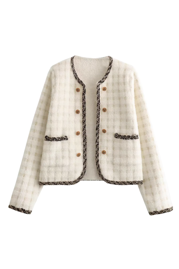 Shae  Embellished Plaid Knitted Cardigan (2 Colors) Fashion