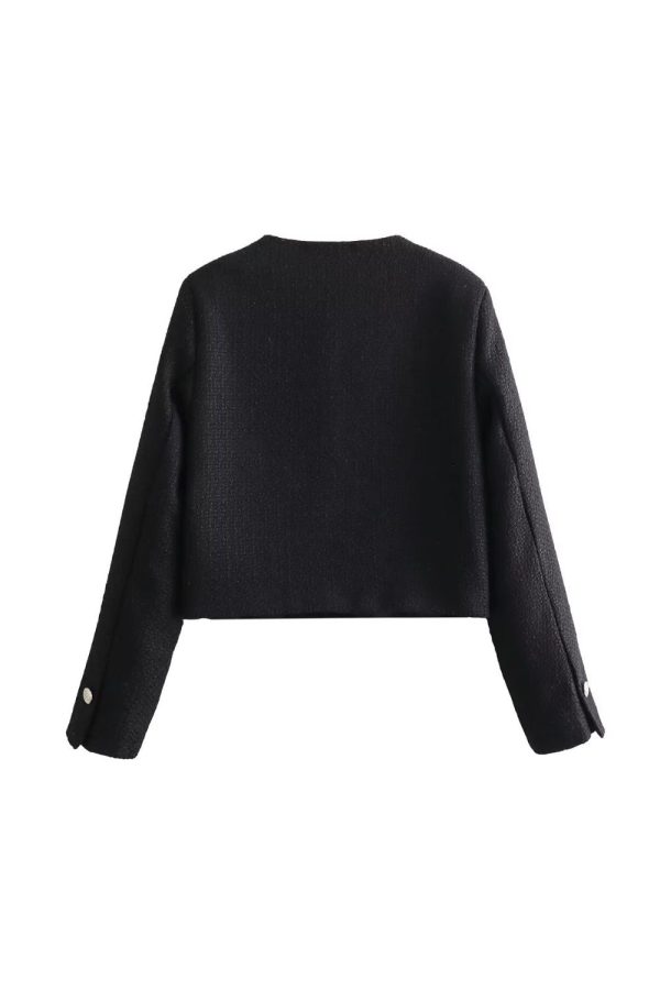 Brian  Textured Padded-Shoulder Round-Neck Jacket Discount - Image 3