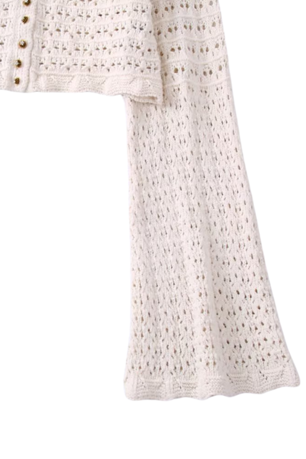 Sophia  V-Neck Open-Work Knitted Cardigan Top Discount - Image 4