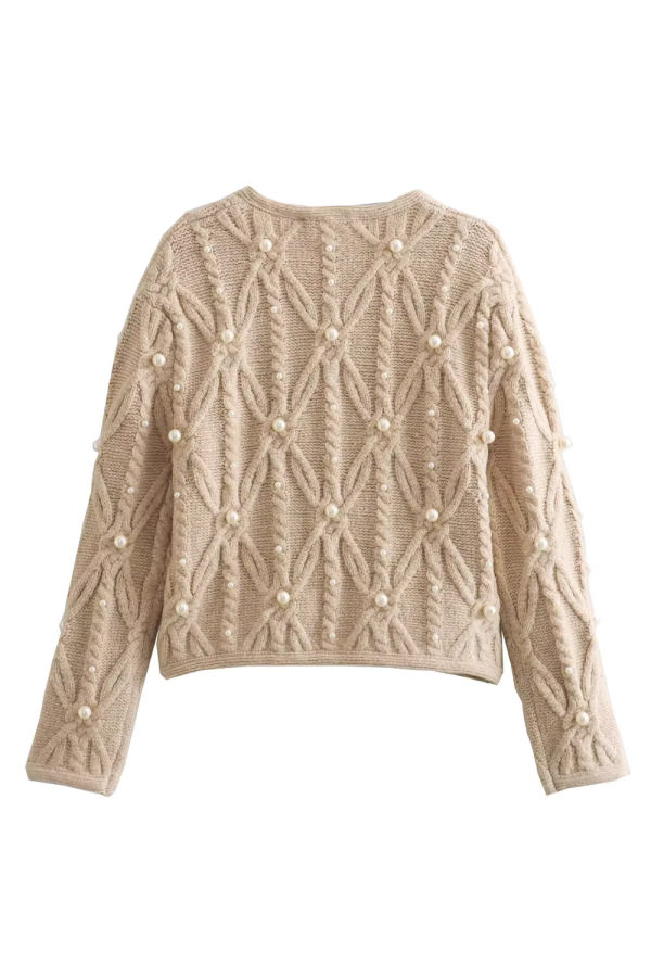 Honora  Cable-Knit Pearl Embellished Cardigan on Sale - Image 2