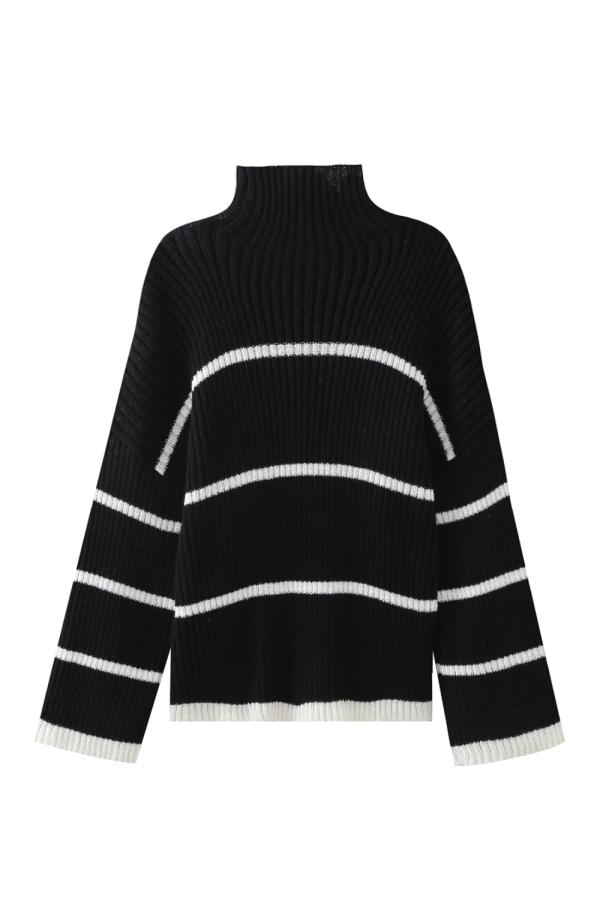 Bella  Mock Neck Striped Knitted Sweater For Discount - Image 2