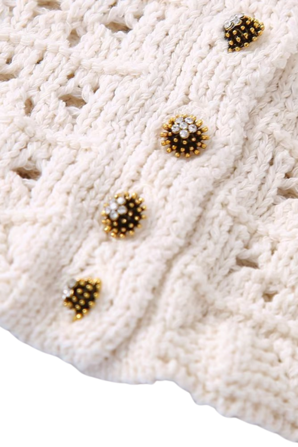 Sophia  V-Neck Open-Work Knitted Cardigan Top Discount - Image 5