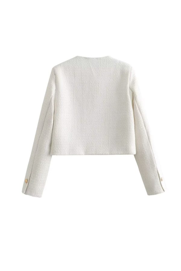 Brian  Textured Padded-Shoulder Round-Neck Jacket Discount - Image 5