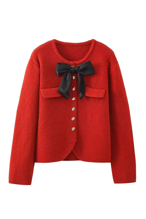 Sharon  Bow-Tie Embellished Knitted Cardigan (4 Colors) For Sale - Image 4