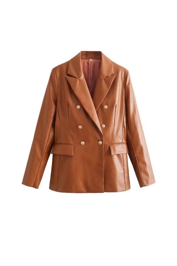 ‘Abigail’ Double-breasted Faux Leather Coat For Cheap - Image 4