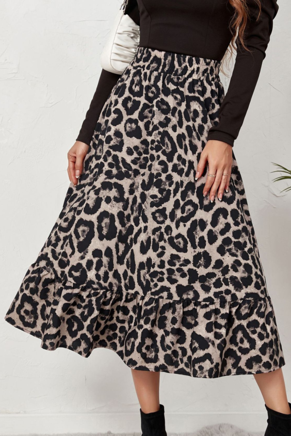 Jenna  Leopard Print Ruffle Midi Skirt (2 Colors) Supply