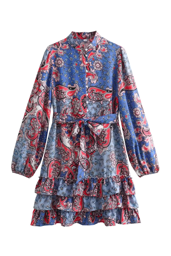 Gail  Floral Waist-Tie Ruffled Layered Dress Online