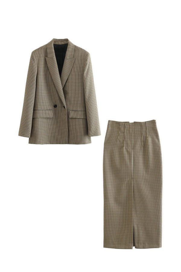 Brandon   Plaid Double-Breasted Suit Jacket & Straight Skirt Sale