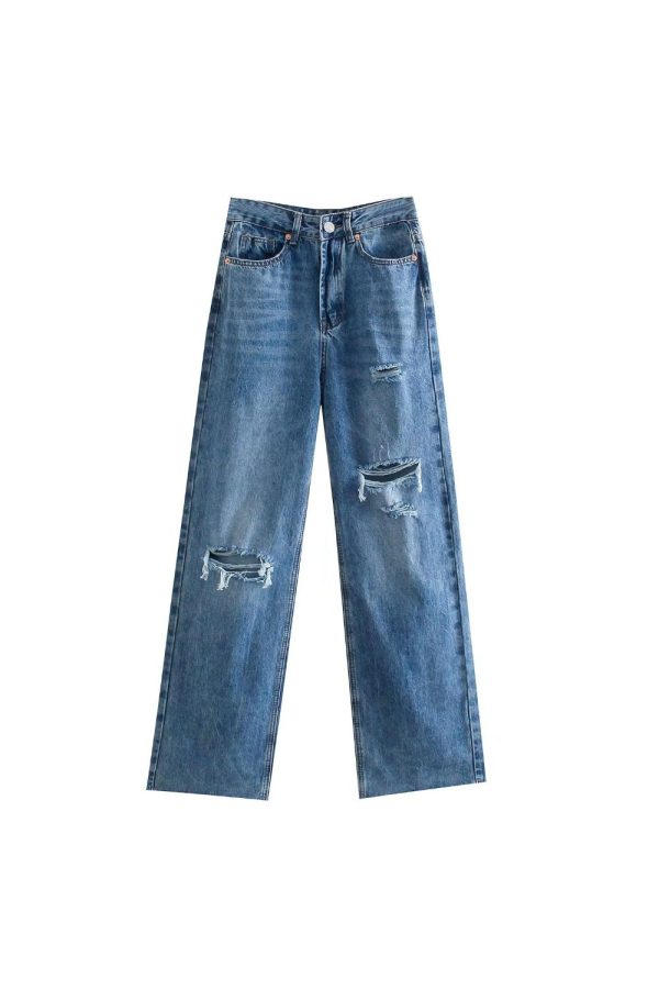 ‘Olesya’ High-Waisted Ripped Straight-Leg Jeans Discount - Image 4