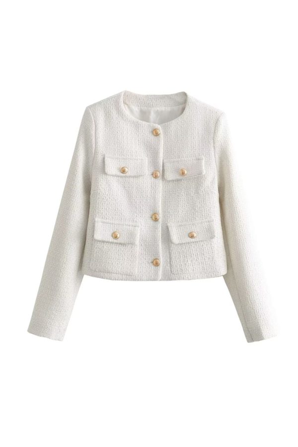 Brian  Textured Padded-Shoulder Round-Neck Jacket Discount - Image 4