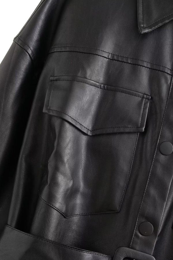 Nevaeh  Tie-Waist Slim Leather Jacket Sale - Image 4
