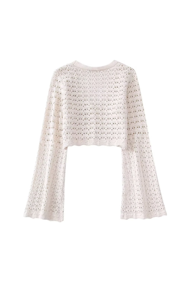 Sophia  V-Neck Open-Work Knitted Cardigan Top Discount - Image 2