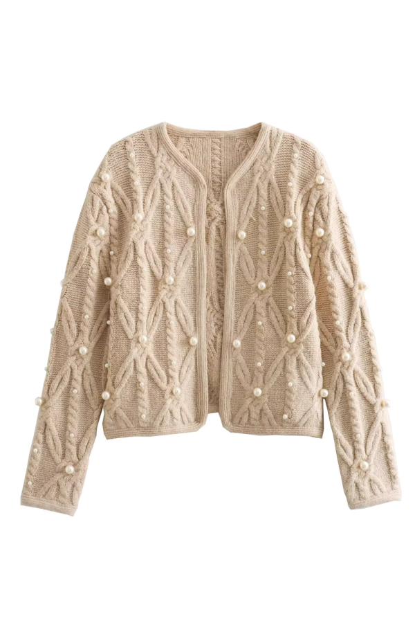 Honora  Cable-Knit Pearl Embellished Cardigan on Sale
