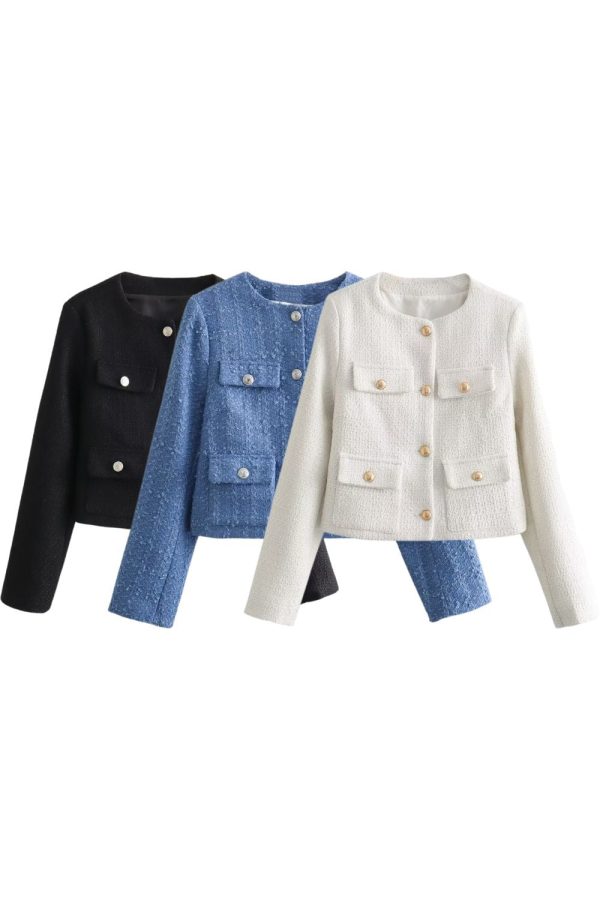 Brian  Textured Padded-Shoulder Round-Neck Jacket Discount