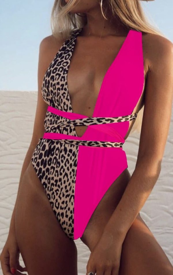 Leopard Print One-Piece Swimsuit #20278 Supply