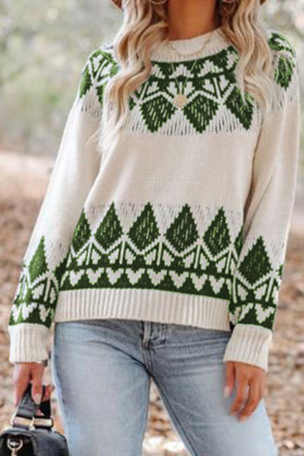 Karen  Round-neck Pattern Knitted Sweater (4 Colors) For Cheap - Image 4