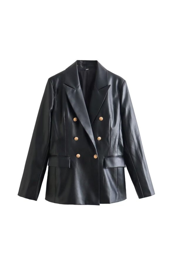 ‘Abigail’ Double-breasted Faux Leather Coat For Cheap - Image 2