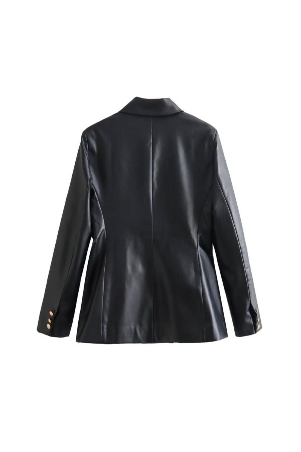 ‘Abigail’ Double-breasted Faux Leather Coat For Cheap - Image 3