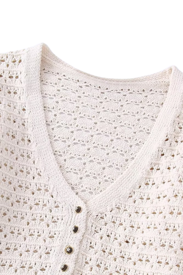 Sophia  V-Neck Open-Work Knitted Cardigan Top Discount - Image 3