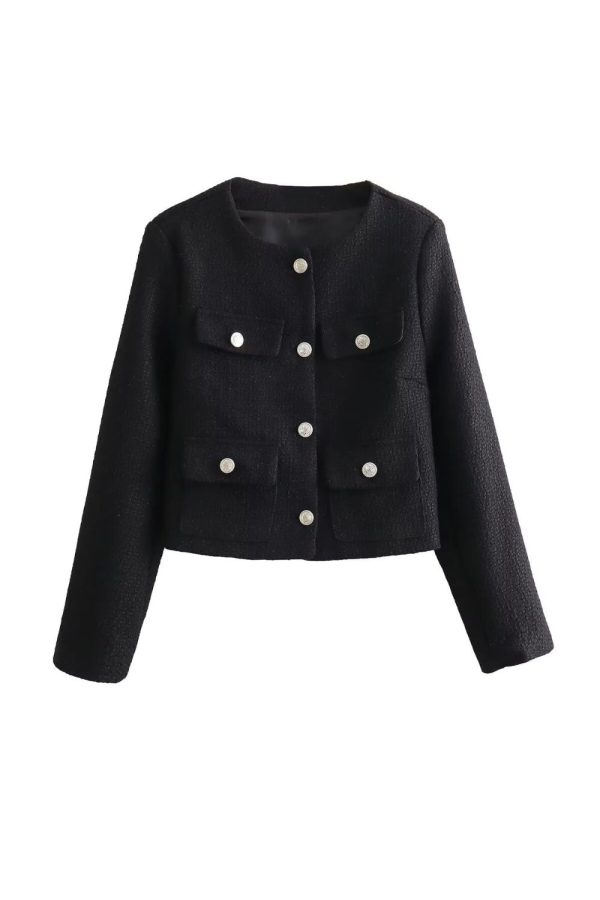 Brian  Textured Padded-Shoulder Round-Neck Jacket Discount - Image 2
