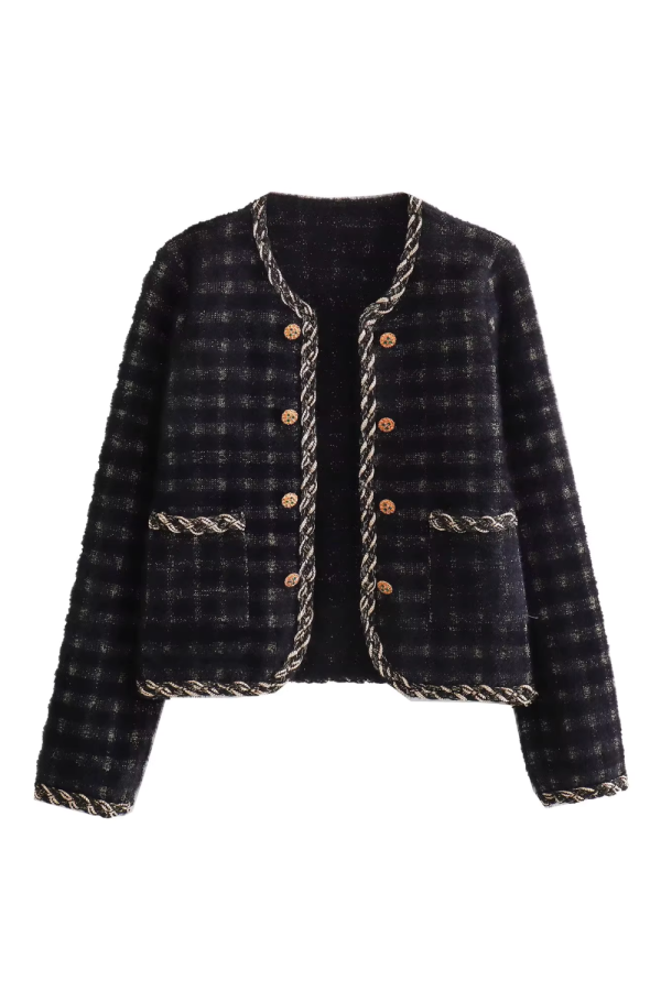 Shae  Embellished Plaid Knitted Cardigan (2 Colors) Fashion - Image 2