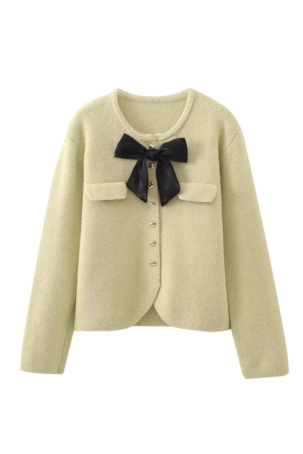Sharon  Bow-Tie Embellished Knitted Cardigan (4 Colors) For Sale - Image 3