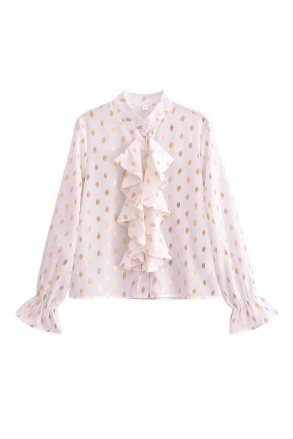 Amy Gilded Dot Ruffle Long Sleeve Top Online
