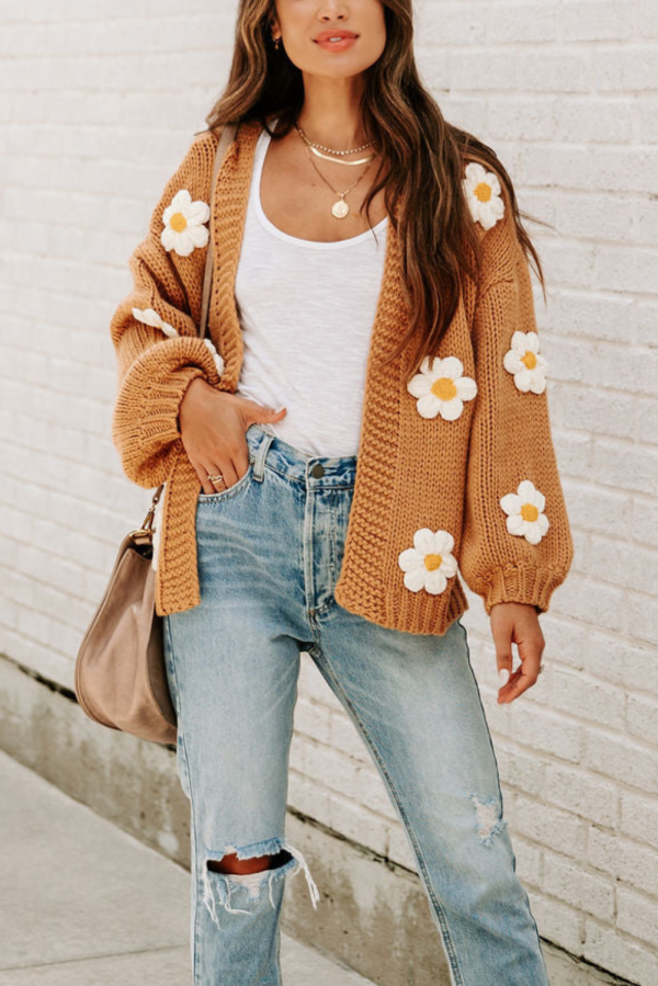 Yassi  Knitted Flower Pattern Cardigan Sale