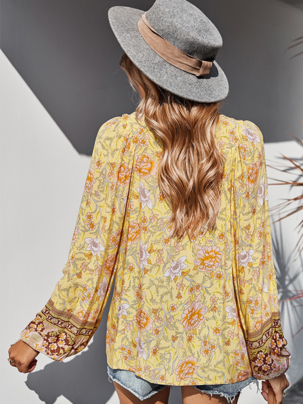 Benji  Floral Boho Tied Blouse (2 Colors) Online - Image 3
