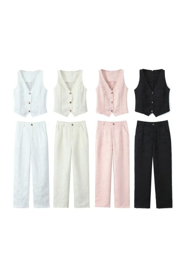 ‘ Ryan’ Ribbed-Knit Vest & Long Pants Set Online now