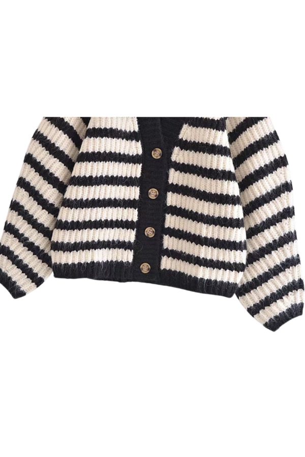‘ John’ V-Neck Striped Knit Cardigan on Sale - Image 4