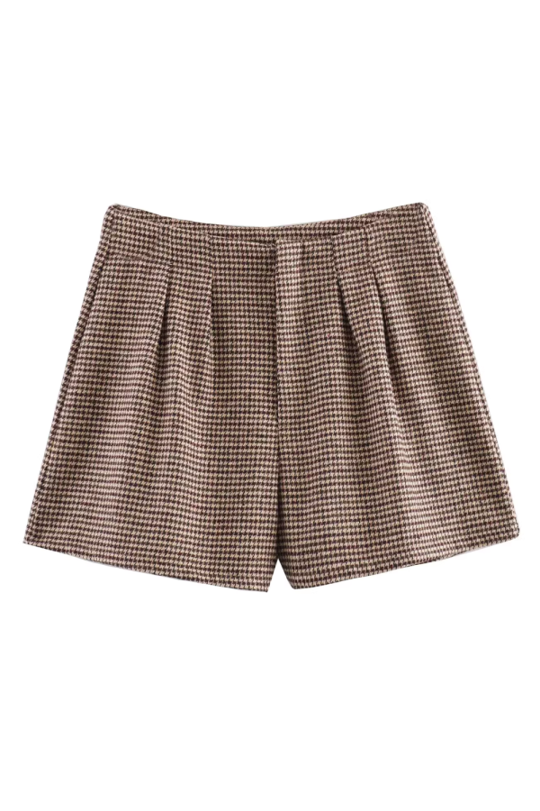 Penelope  Houndstooth Pattern High-Waist Shorts Cheap