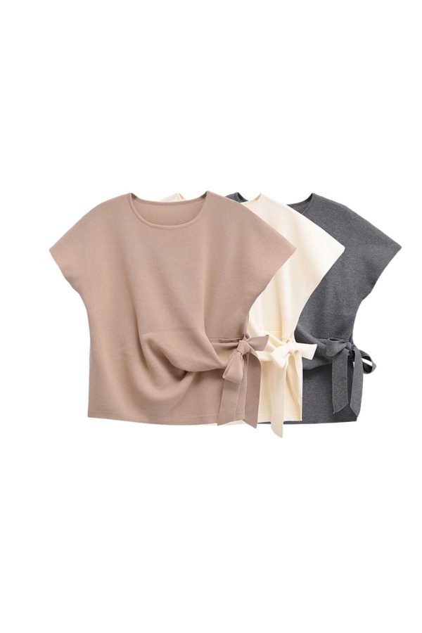 Mauricio  Soft Round-Neck Short-Sleeve Sweatshirt (2 color) For Discount