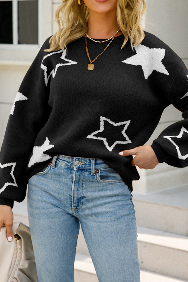 Silvia  Crewneck Star Printed Sweater (2 Colors) For Cheap - Image 2