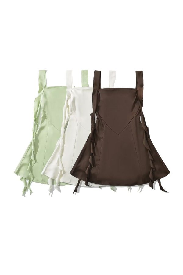 Lucy  Satin Ruffle Trim Tie Waist Mini Sleeveless Skirt (3 Colors) Supply