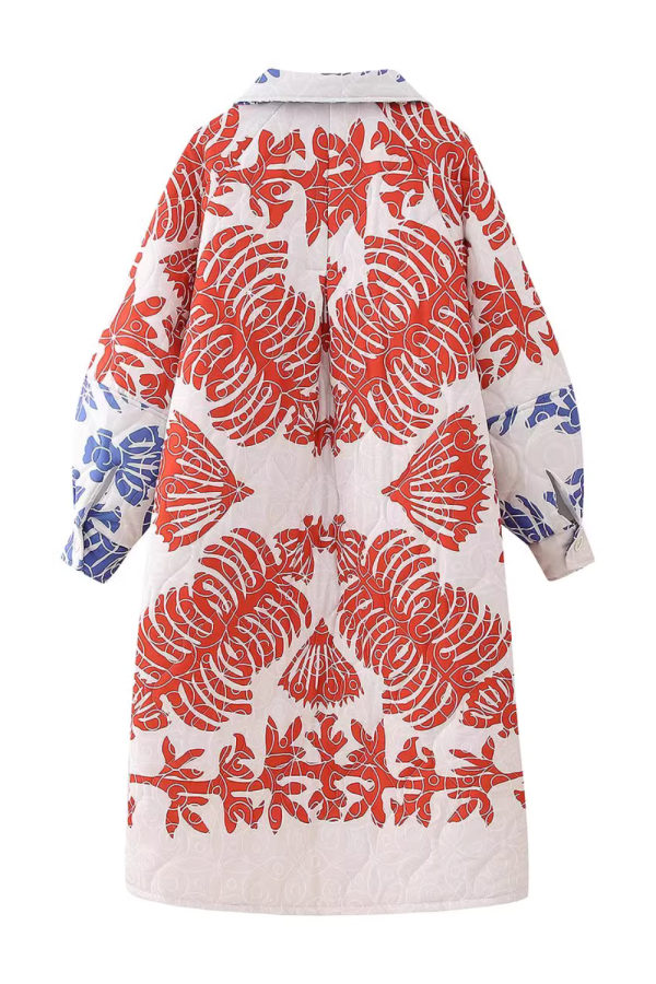 Joyce  Printed Pattern Collared Quilted Long Coat For Discount - Image 2