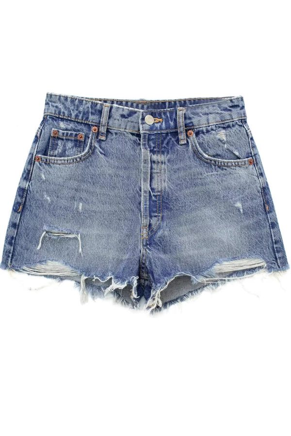 Isabelle retro washed hole high waist denim shorts For Sale
