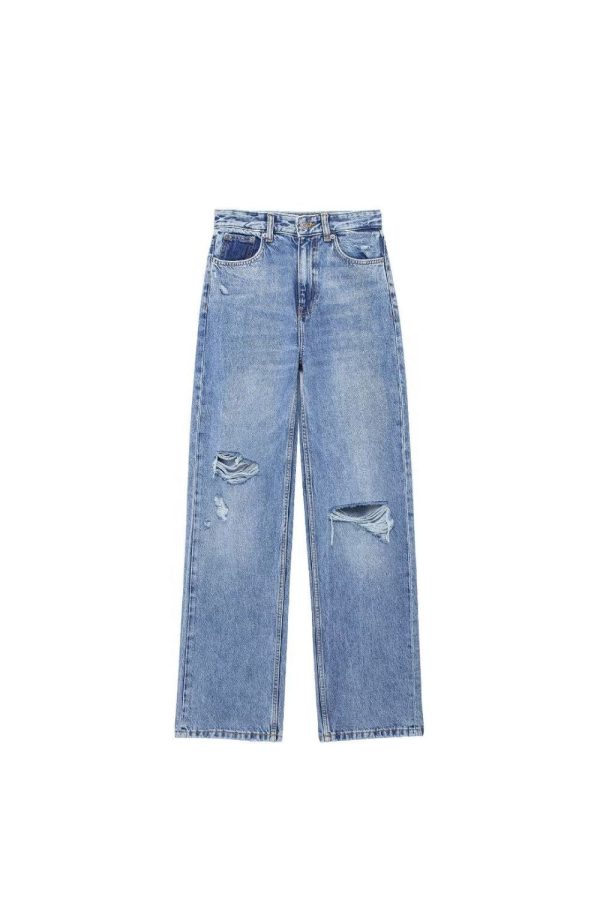 ‘Lillian’ Washed Ripped High-Waist Wide-Leg Jeans on Sale