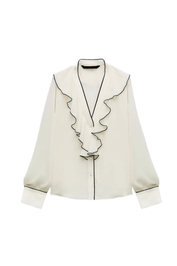 Emily  V-neck Ruffled Long Sleeved Blouse For Discount
