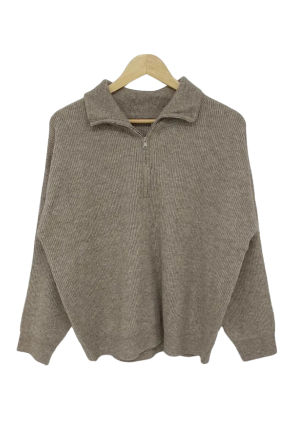 Yvonne  Half-Zip Collared Knitted Sweater (3 Colors) Discount