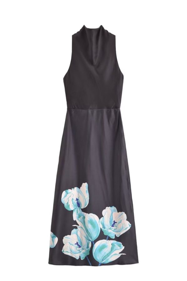 ‘Charlotte’ Simple Black Floral Sleeveless Maxi Dress Online Hot Sale